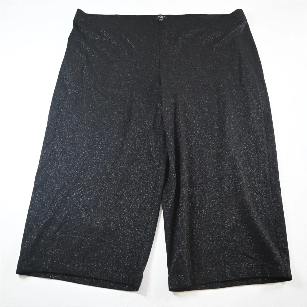 LOFT 26 Plus Black Silver Fleck Pull On Wide Leg‎ Cropped Womens Pants
